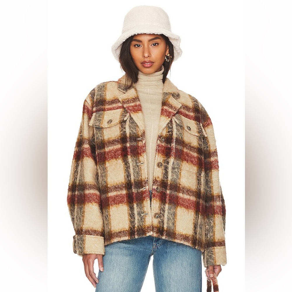 NWT ANINE BING Flynn Oatmeal Plaid Jacket Small - Picture 4 of 6